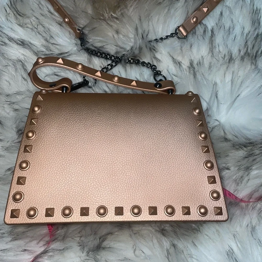 Rose gold studded jelly purse spiked bag top handle crossbody bag rockstud bag - Picture 2 of 12